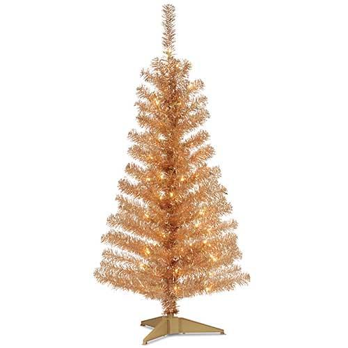 National Tree 4ft. Champagne Tinsel Tree with Clear Lights