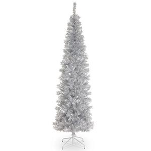 National Tree 7in. Silver Tinsel Tree & Metal Stand