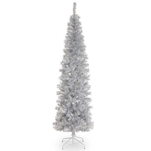 National Tree 7in. Silver Tinsel Tree & Metal Stand