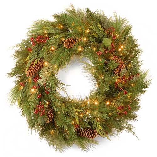 National Tree 30in. White Pine Battery Operated LED Wreath