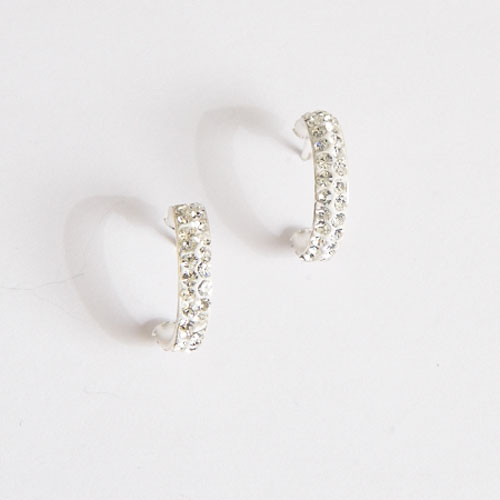 Sterling Silver Crystal 4x16mm Hoop Earrings