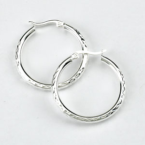 Designs By FMC Silver Plated 3x30mm Diamond Cut Hoop