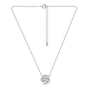Designs by FMC Sterling Silver CZ Pave Rose Pendant Necklace alternate view