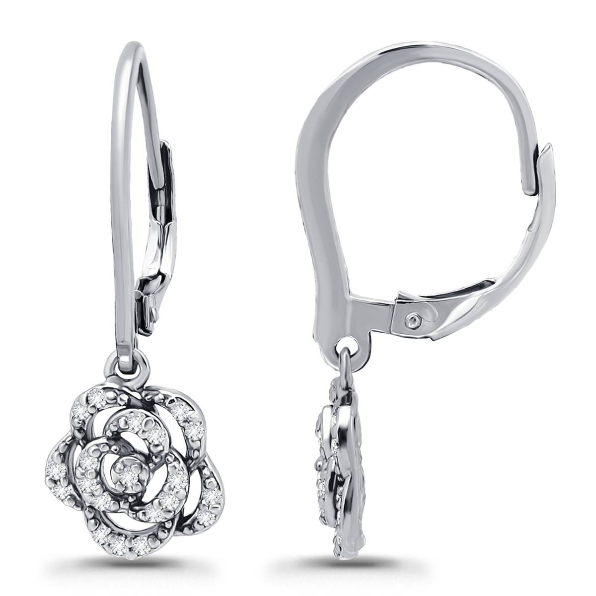 Designs By FMC Sterling Silver CZ Pave Rose Drop Earrings