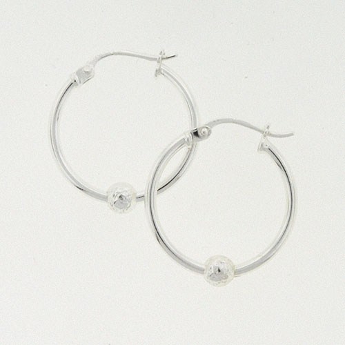 Designs By FMC Sterling Silver Brushed Bead Hoop Earrings