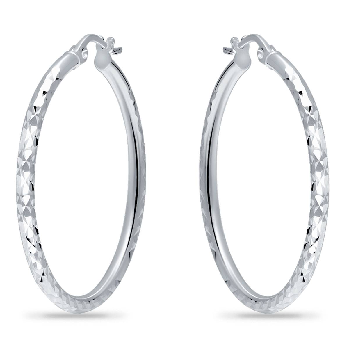 Designs By FMC 2mmx30mm Diamond Cut Round Hoop Earrings