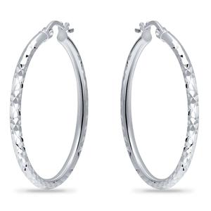 Designs by FMC 2mmx30mm Diamond Cut Round Hoop Earrings