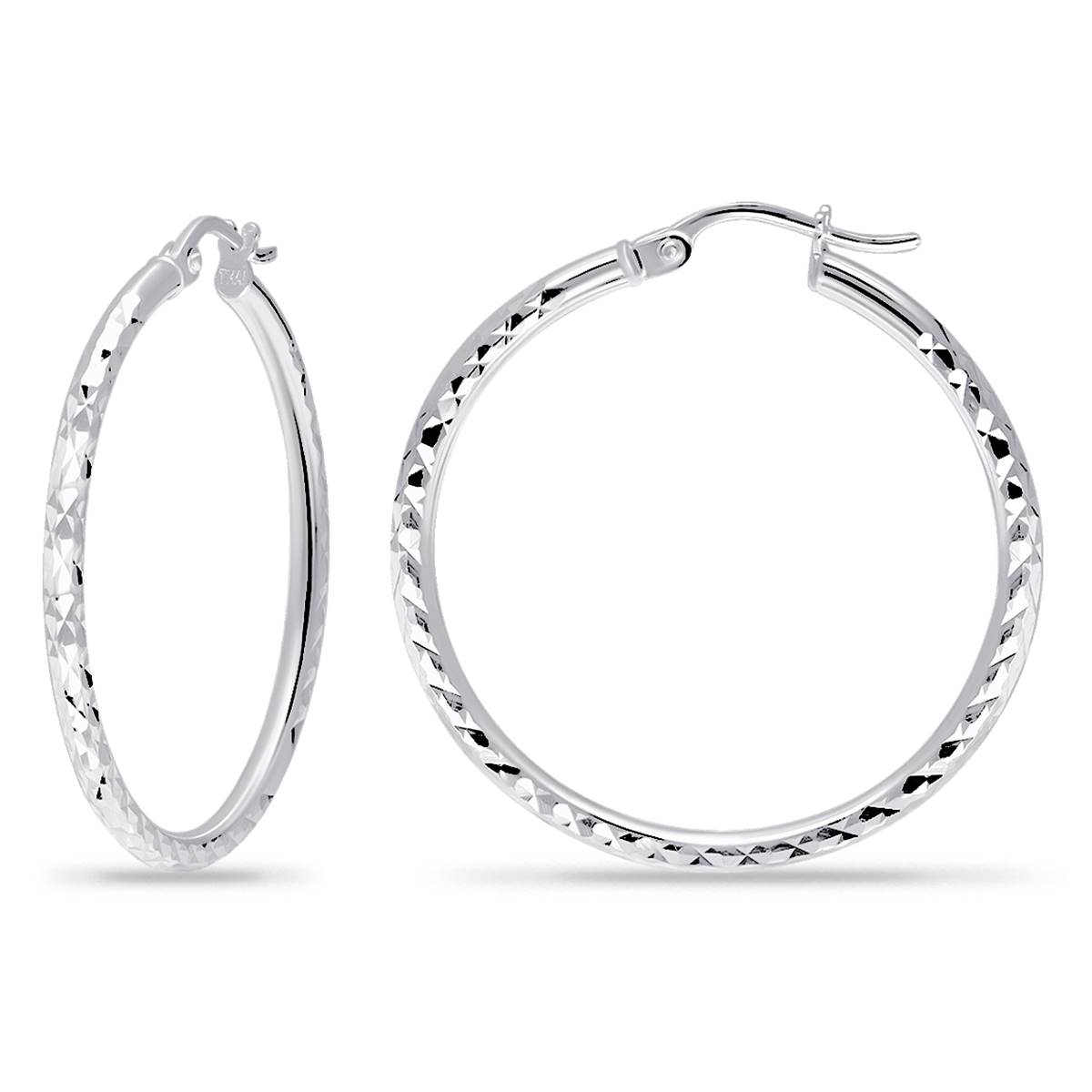 Designs By FMC 2mmx30mm Diamond Cut Round Hoop Earrings