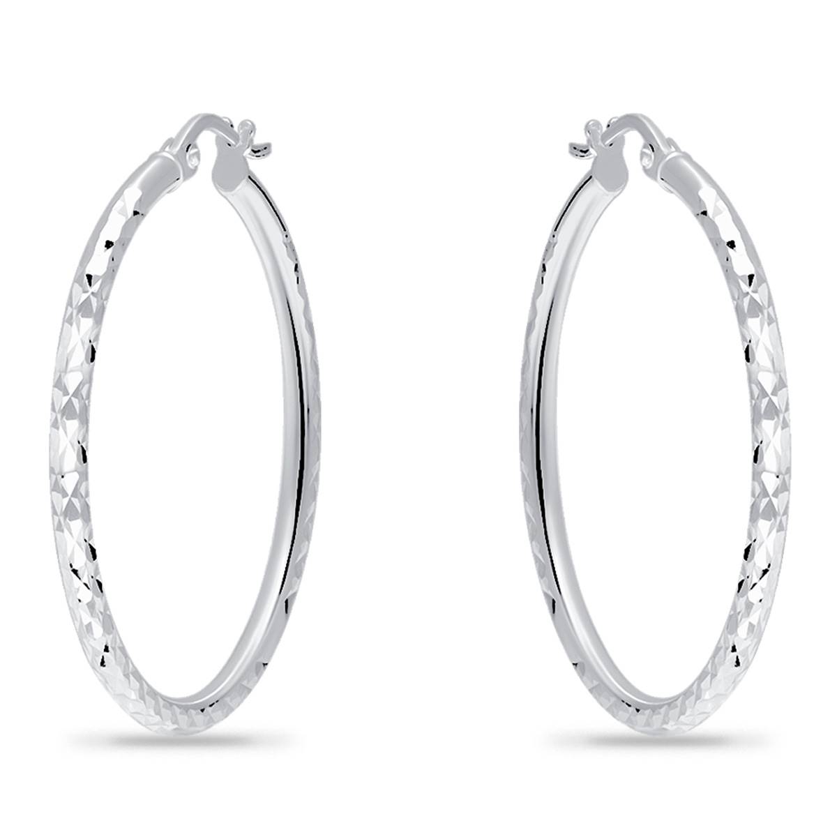 Designs By FMC 2mmx35mm Diamond Cut Round Hoop Earrings