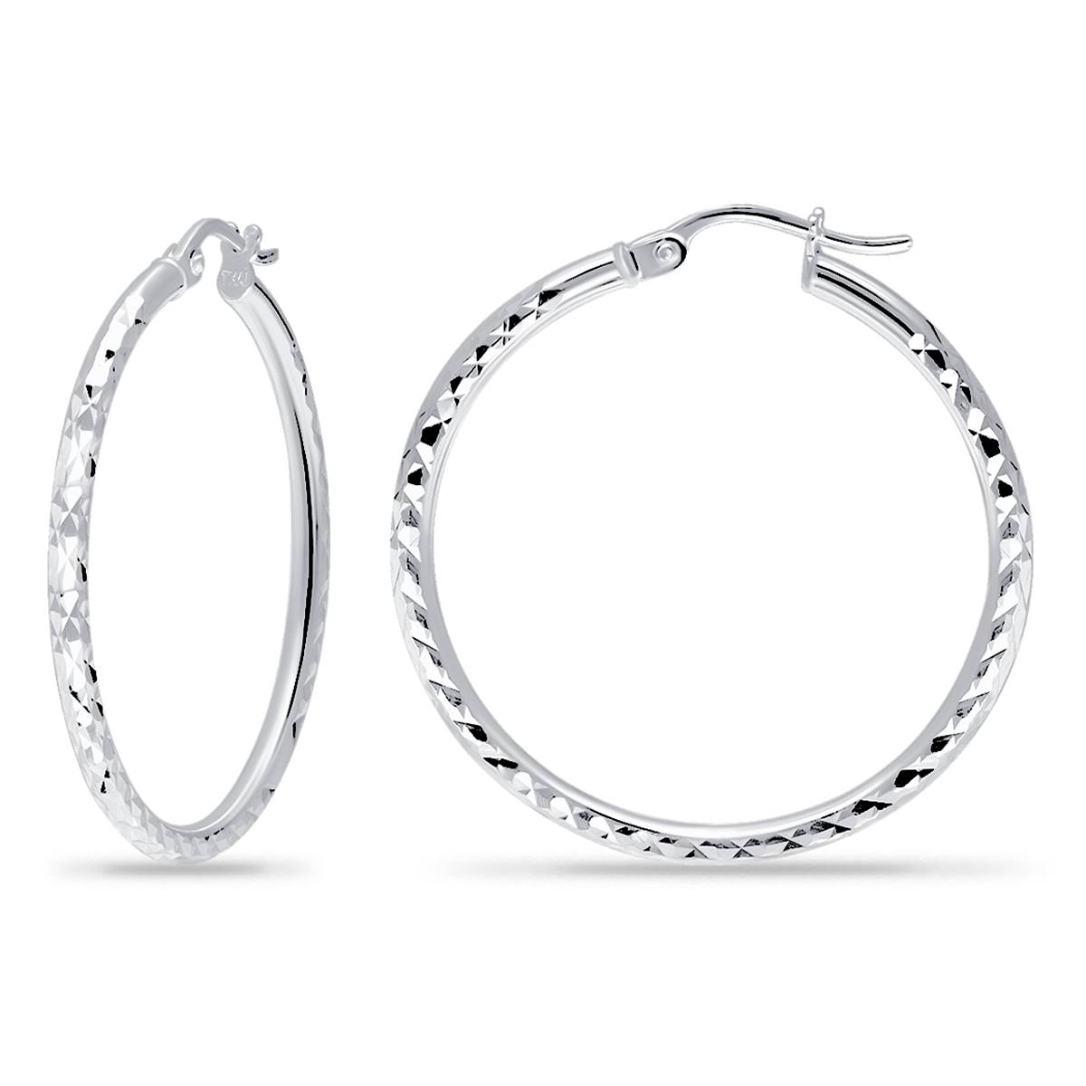 Designs By FMC 2mmx35mm Diamond Cut Round Hoop Earrings