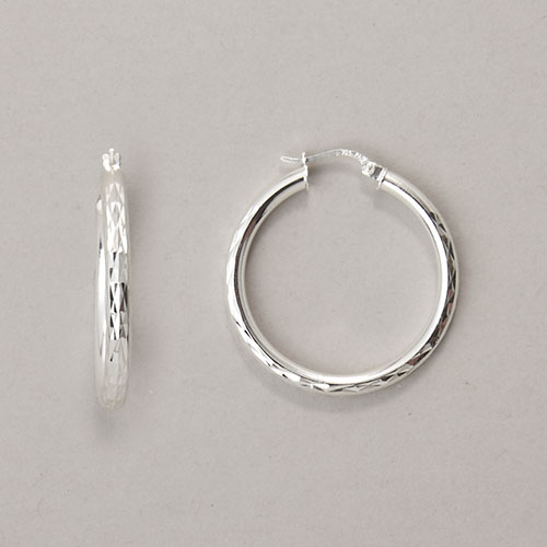 Designs By FMC Sterling Silver Fancy Diamond Cut Hoop Earrings