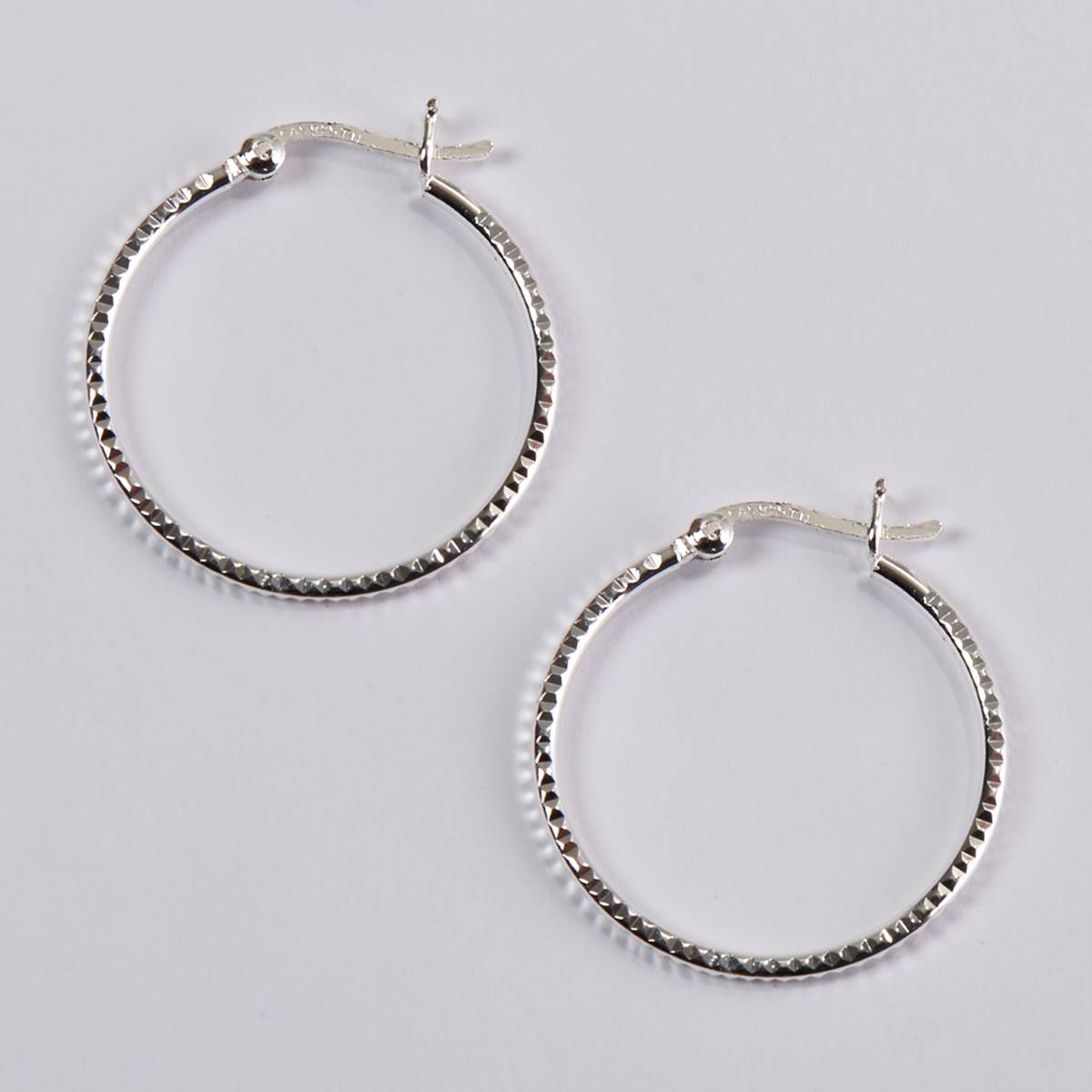 Designs By FMC Sterling Silver 2x25mm Diamond Cut Hoop Earrings