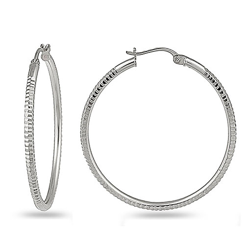 Designs By FMC Sterling Silver Lined Diamond Cut Hoop Earrings