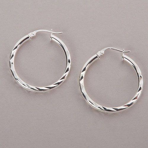 Designs By FMC Sterling Silver 25mm Diamond Cut Hoop Earrings