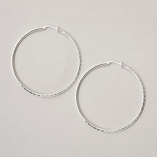 Designs By FMC Sterling Silver Diagonal Diamond Cut Hoop Earrings