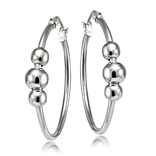 Designs By FMC Sterling Silver 3 Bead Hoop Earrings