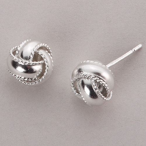 Designs By FMC Sterling Silver Ribbed Border Knot Stud Earrings