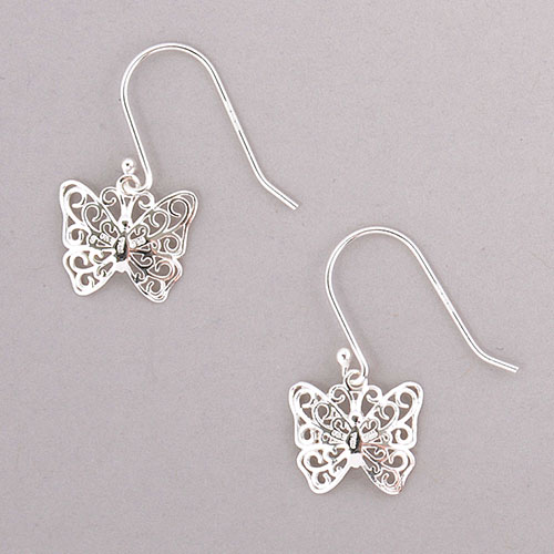 Designs By FMC Sterling Silver Filigree Butterfly Drop Earrings