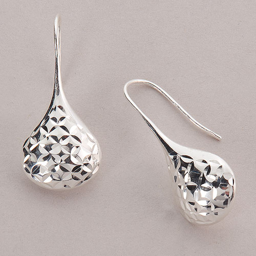 Designs By FMC Sterling Silver Diamond Cut Teardrop Drop Earrings