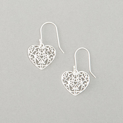 Designs By FMC Sterling Silver Diamond Cut Heart Drop Earrings