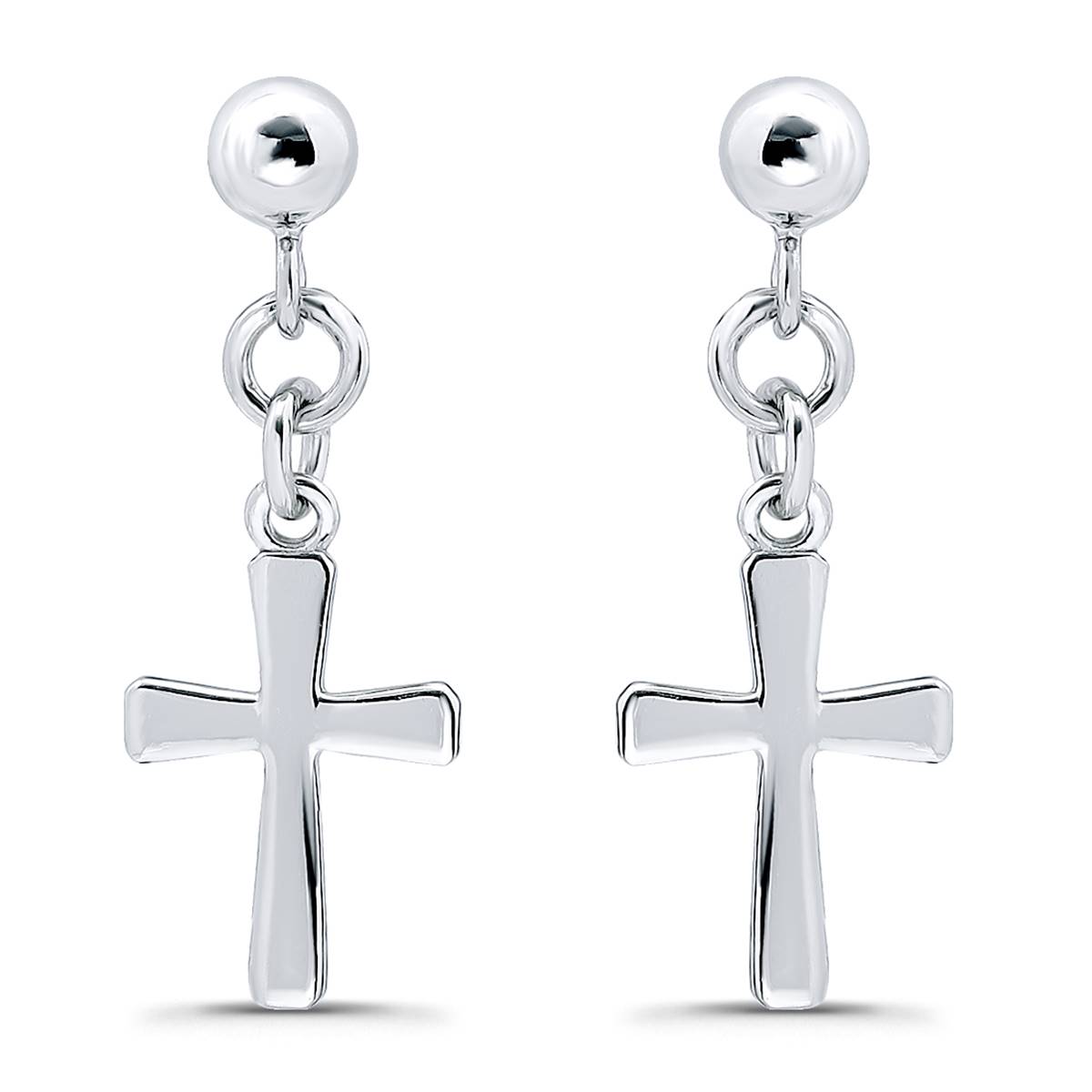 Designs By FMC Sterling Silver Polish Cross Drop Post Earrings