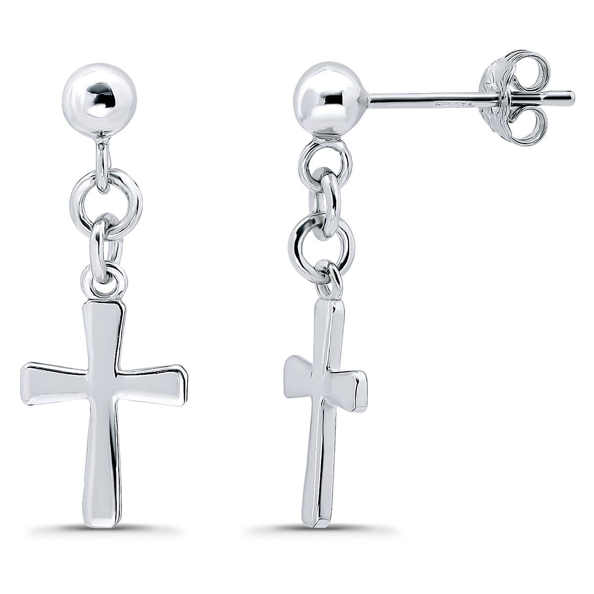 Designs By FMC Sterling Silver Polish Cross Drop Post Earrings