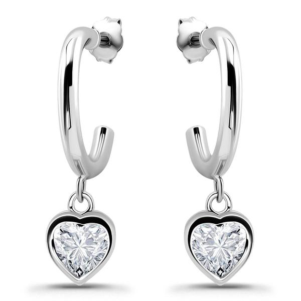 Designs by FMC Sterling Silver Bezel Heart CZ Drop Hoop Earrings