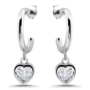 Designs by FMC Sterling Silver Bezel Heart CZ Drop Hoop Earrings