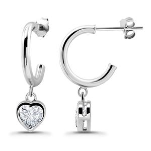 Designs by FMC Sterling Silver Bezel Heart CZ Drop Hoop Earrings alternate view