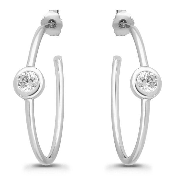 Designs By FMC Sterling Silver Round Bezel CZ Hoop Earrings