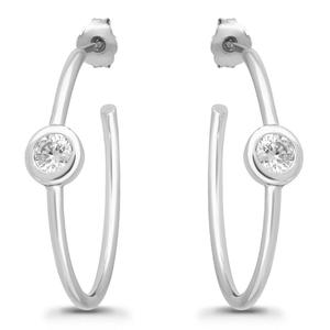 Designs By FMC Sterling Silver Round Bezel CZ Hoop Earrings