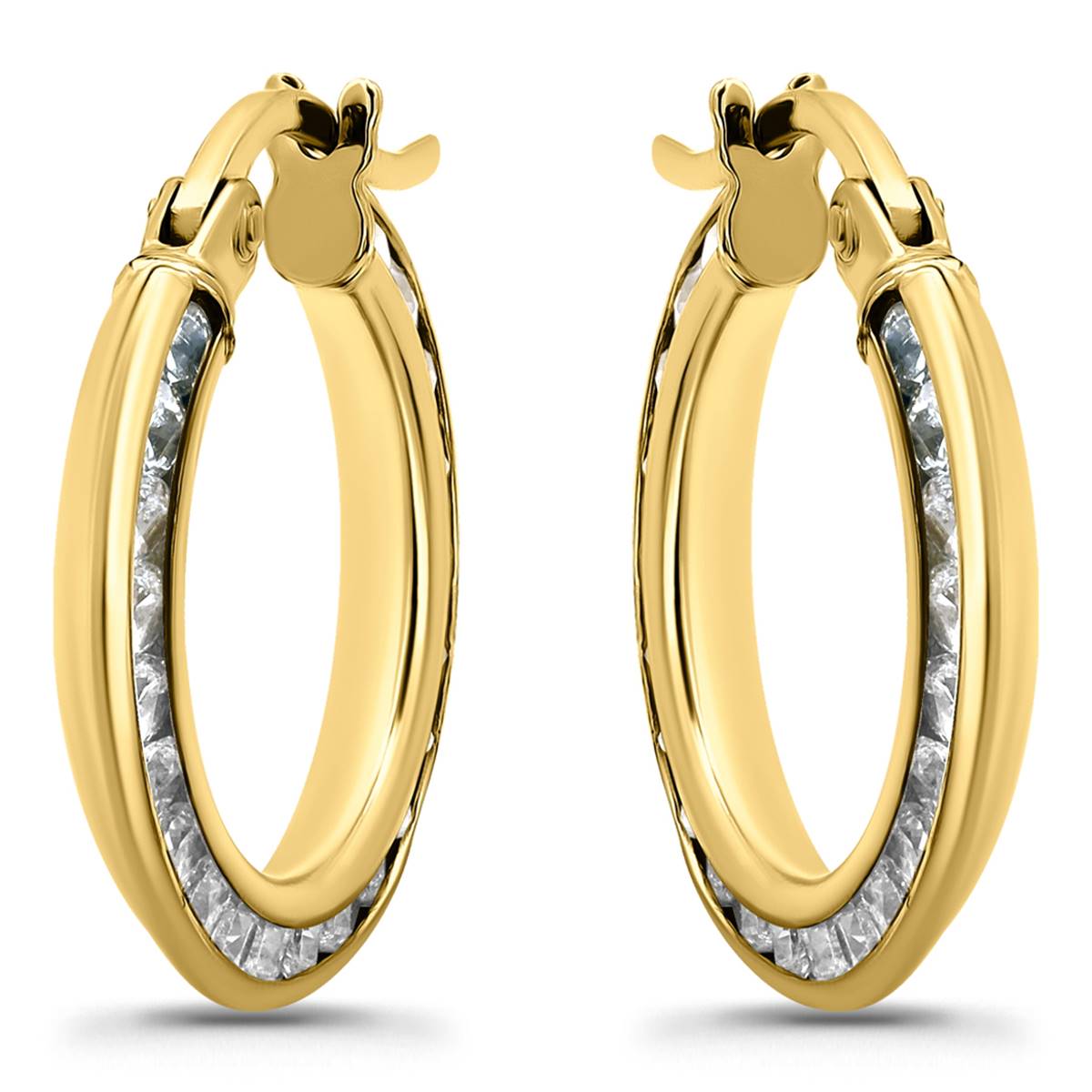 Design By FMC Gold Over Sterling Silver CZ Pave Hoop Earrings