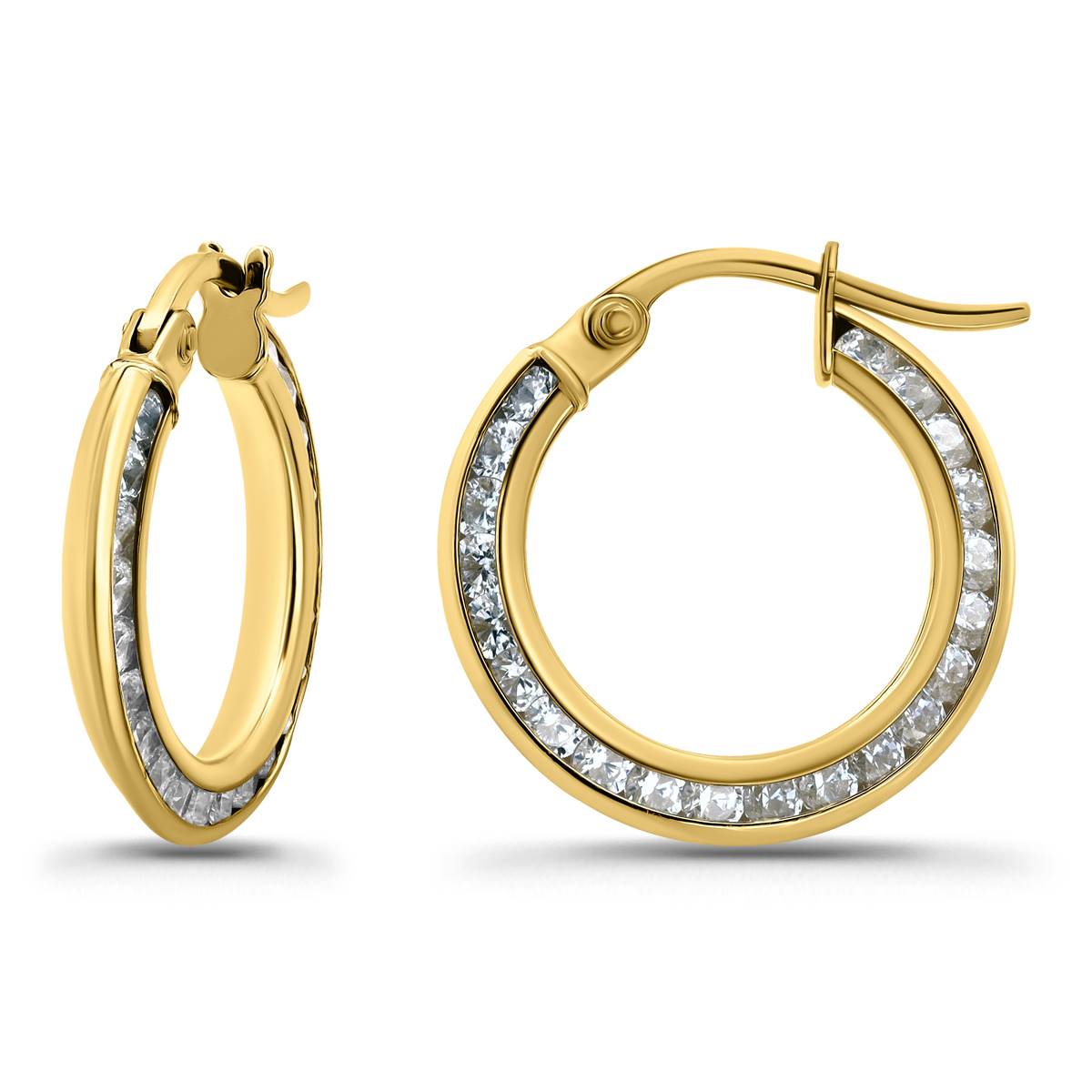 Design By FMC Gold Over Sterling Silver CZ Pave Hoop Earrings