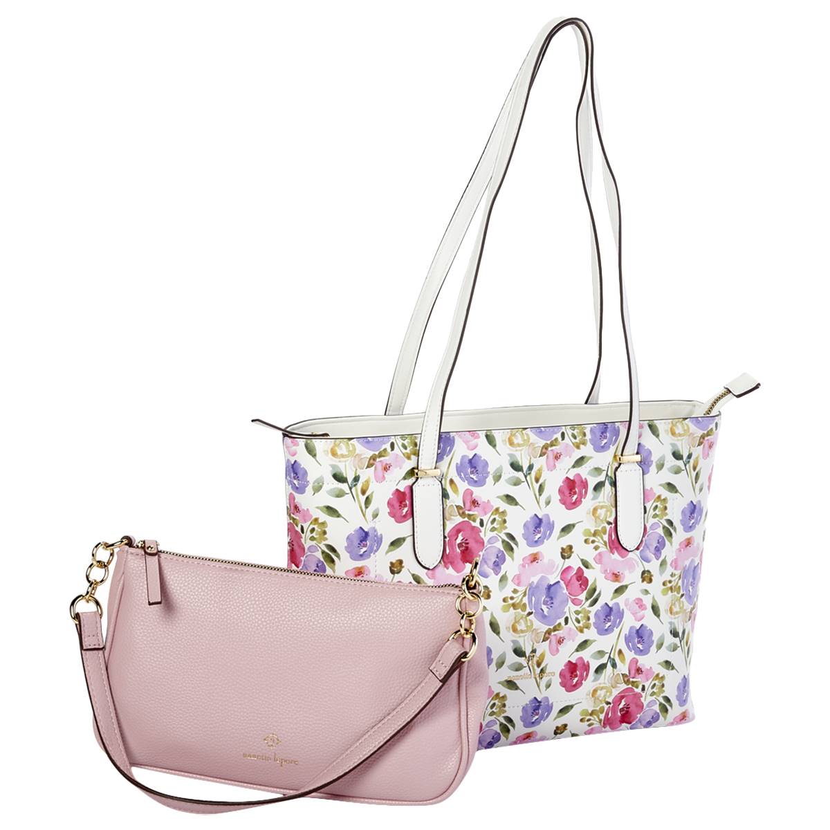 Nanette Lepore Anderson Pink Floral Tote With Solid Bag In A Bag