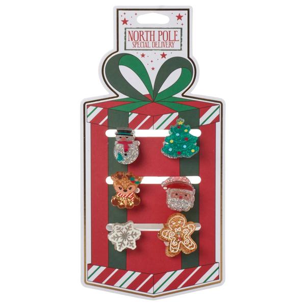 Womens North Pole Special Delivery 6pk. Christmas Claw Clips Set