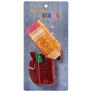 Womens Twig & Arrow 2pk. Pencil & Apple Hair Claw Clips