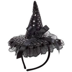 Womens Happy Halloween Lace & Sequin Witch Hat Headband