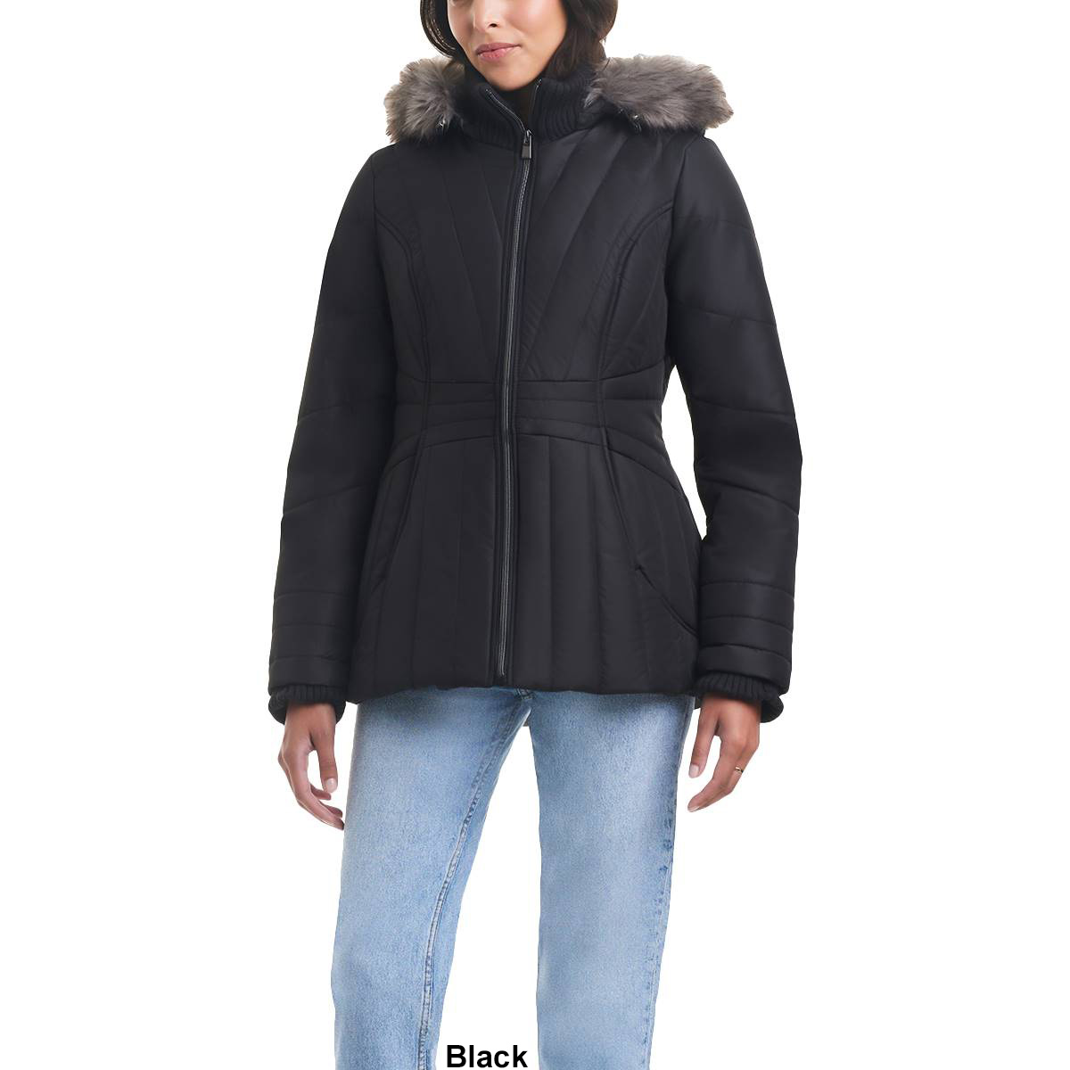 Petites D.e.t.a.i.l.s. Puffer Jacket W/Faux Fur Hood