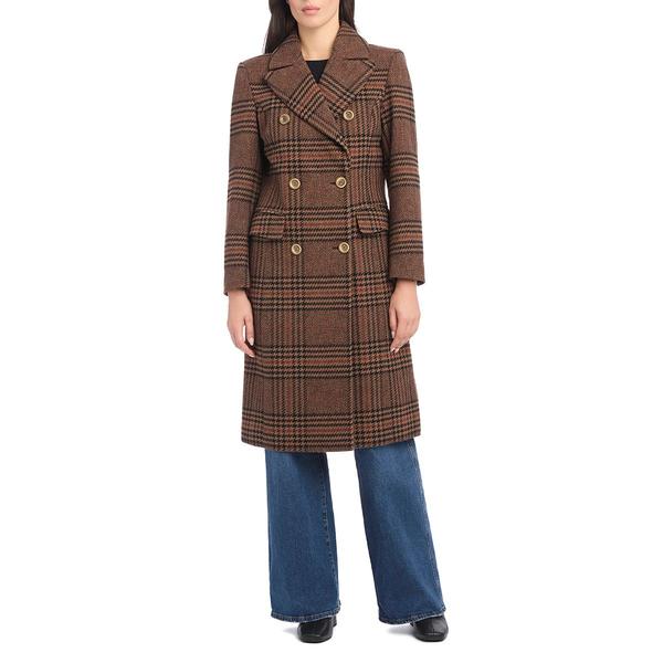 Petite Vince Camuto Coffee Plaid Peacoat