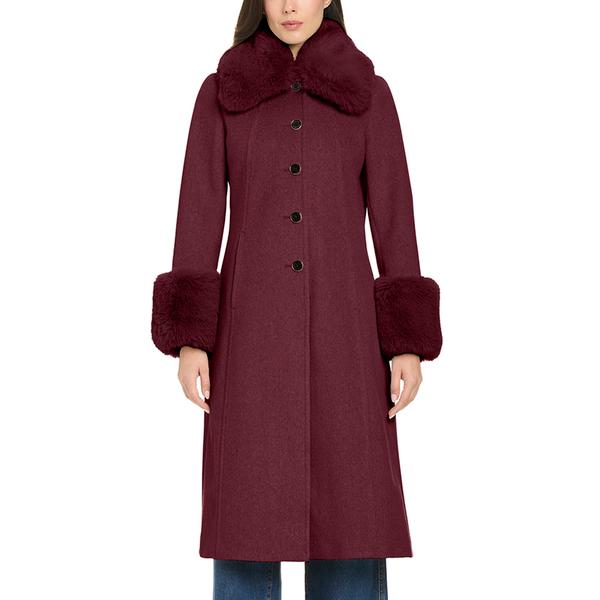 Petite Vince Camuto Detachable Faux Fur Collar & Cuff Solid Coat
