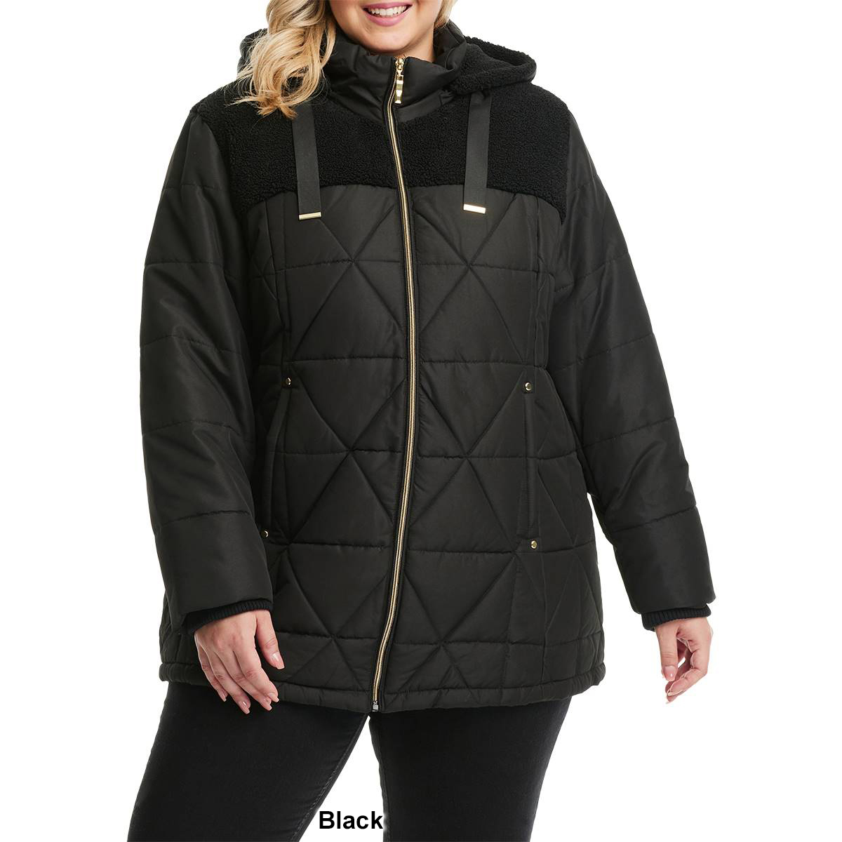Plus Size D.e.t.a.i.l.s Puffer Jacket W/Sherpa