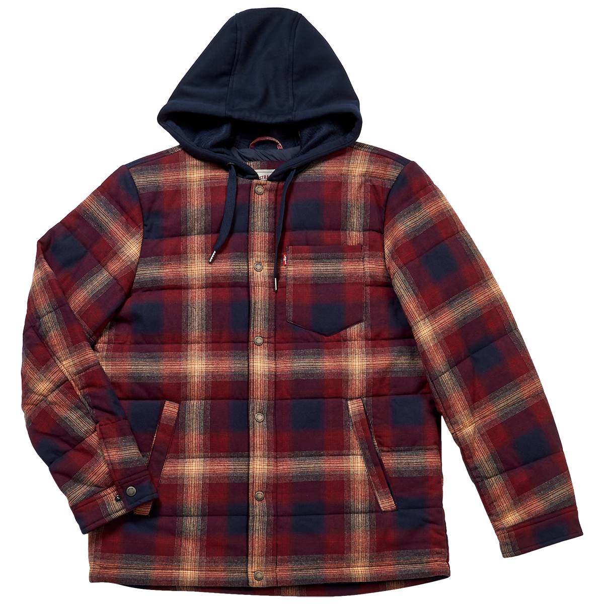 Mens Levi's(R) Quilted Shirt Jacket With Hood - Burgundy/Navy