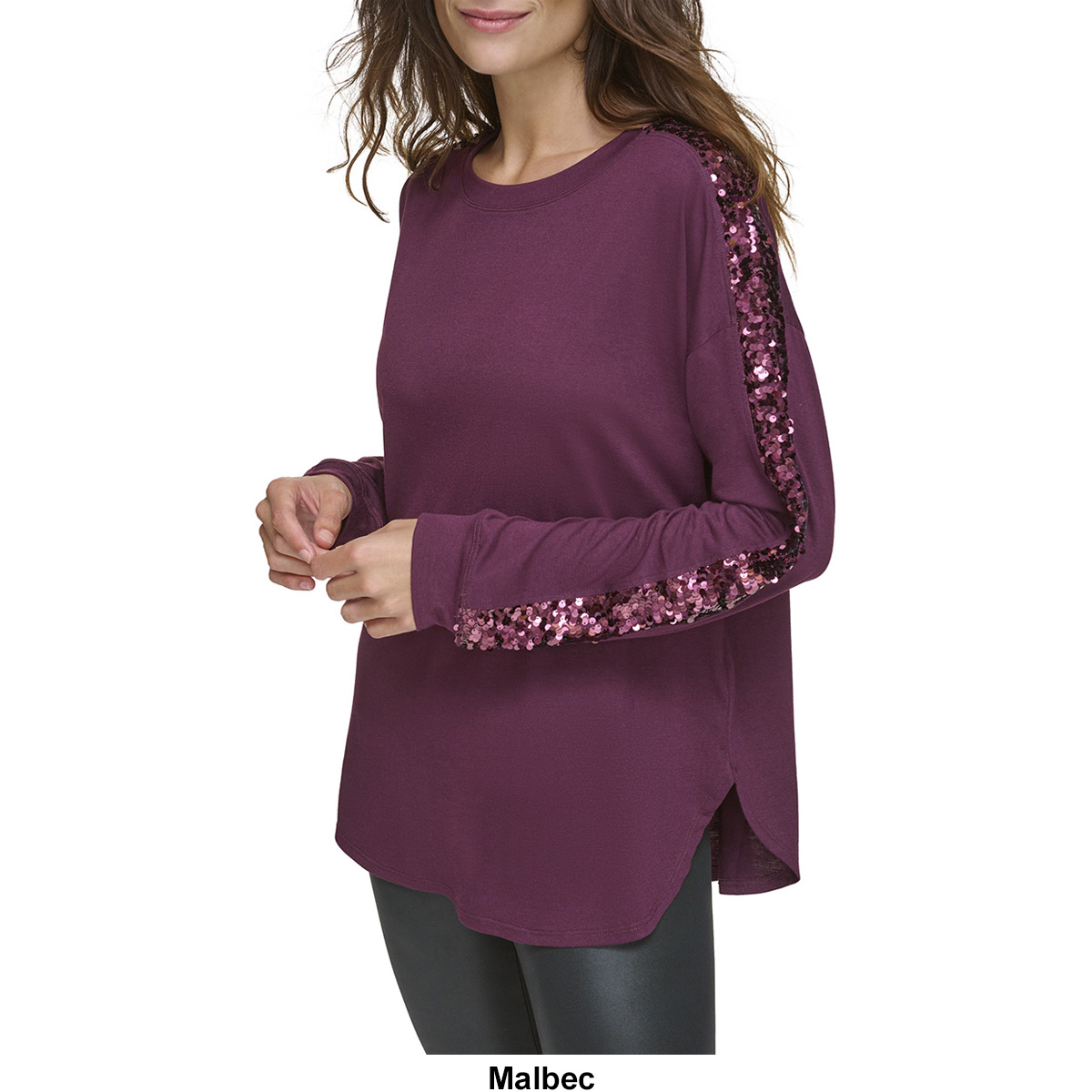 Womens Andrew Marc Sport Long Sleeve Tee W/Sequin Detail