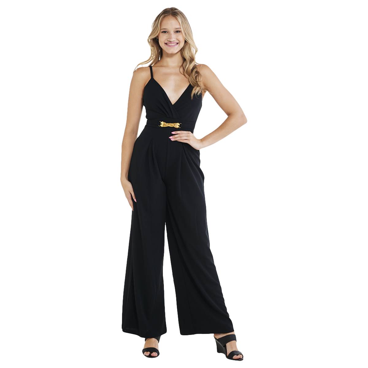Juniors Almost Famous(tm) Knit Dobby Pleated Cami Jumpsuit W/Chain