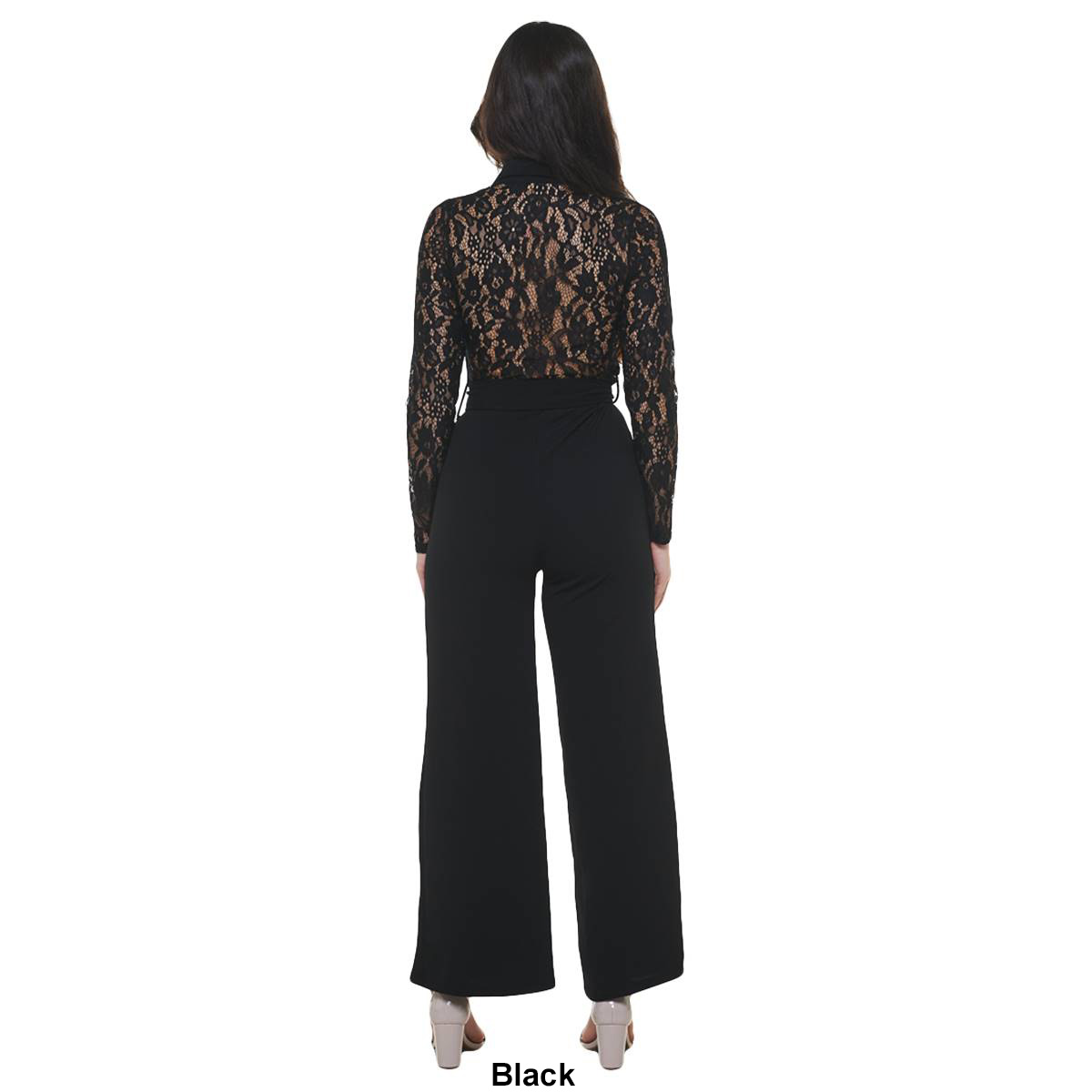 Juniors Almost Famous(tm) Long Sleeve Lace Liverpool Belted Jumpsuit
