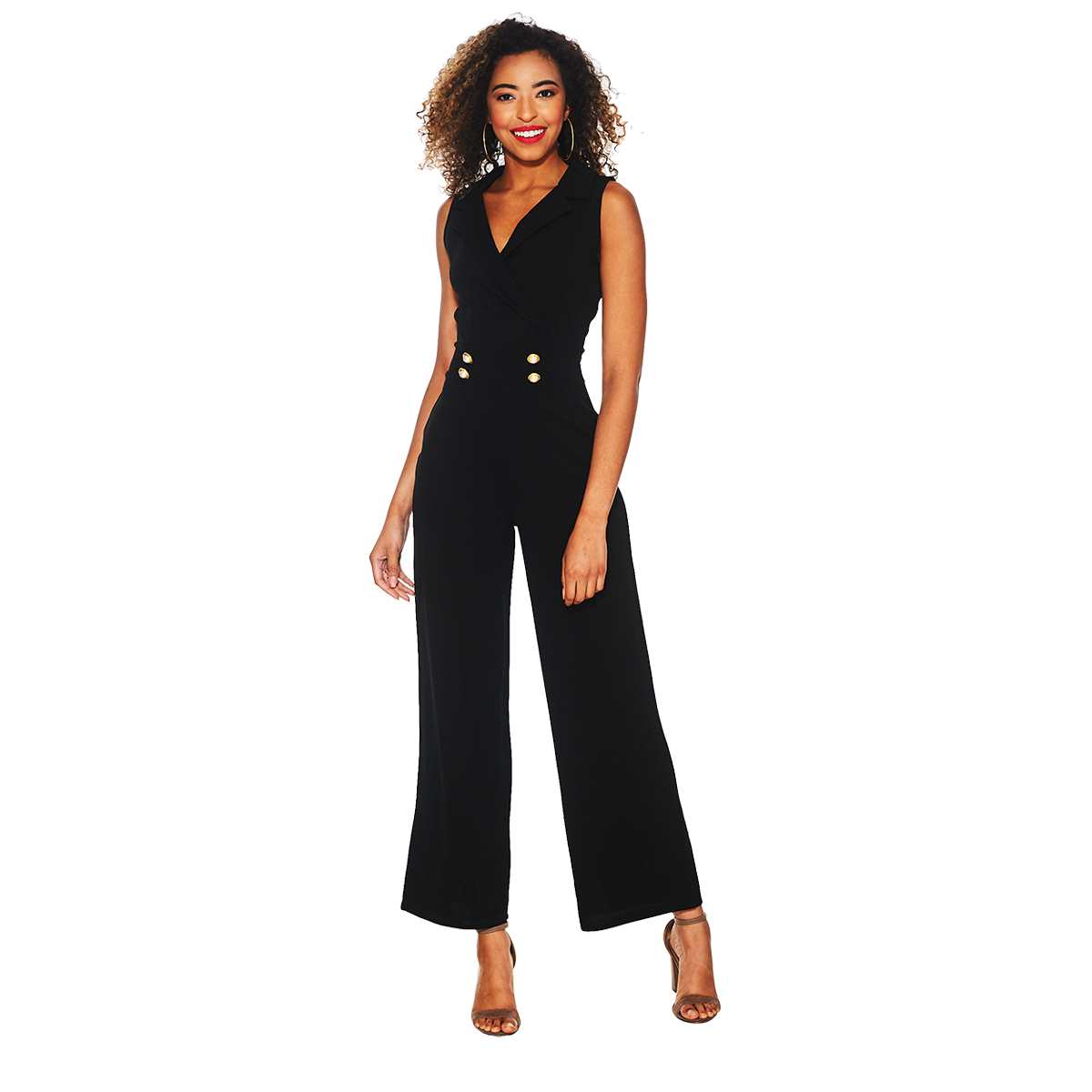Juniors Almost Famous(tm) Solid Liverpool Notched Collar Jumpsuit
