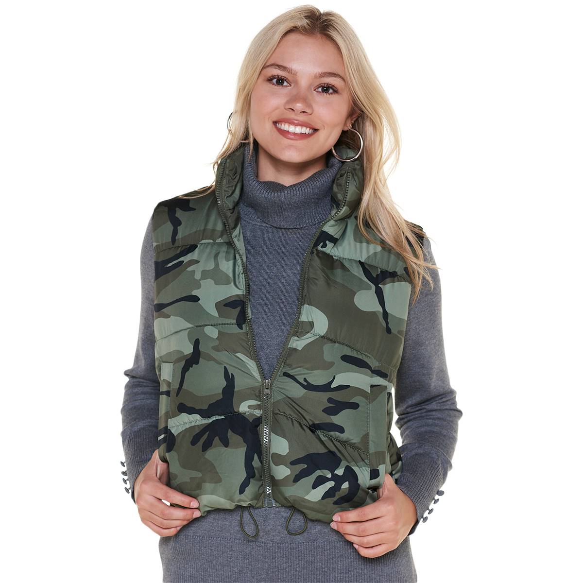 Juniors Madden Girl Kelly Camo Bungee Puffer Vest