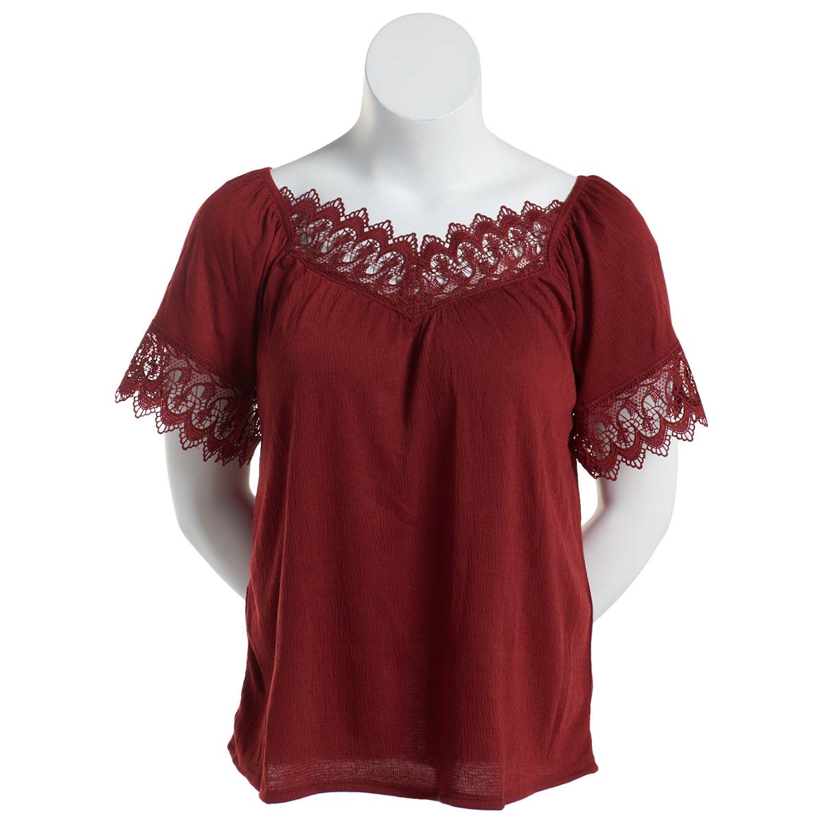 Womens Absolutely Famous Short Raglan Sleeve Lace Blouses