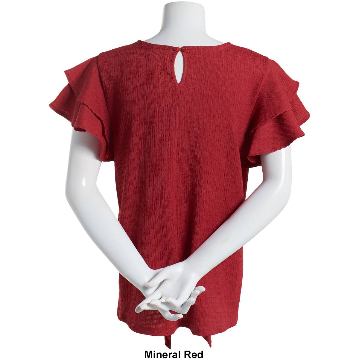 Womens Absolutely Famous Crewneck Ruffle Sleeve Blouse