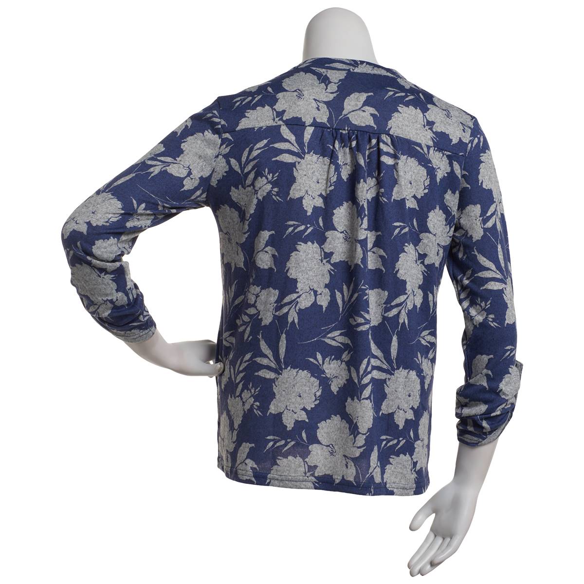 Womens Absolutely Famous Roll Tab Sleeve Floral Henley Blouse